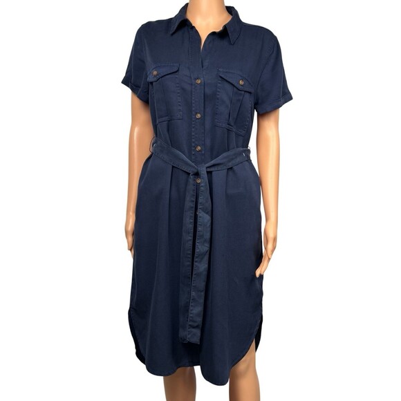 Teddi Rose Womens Small Navy Blue Shirt Dress Tunic Button Down Safari Belted - Picture 4 of 10